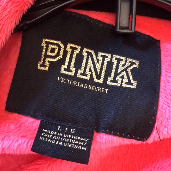 EUC SZ L VS PINK plush zip up Coral jacket - Picture 4 of 5
